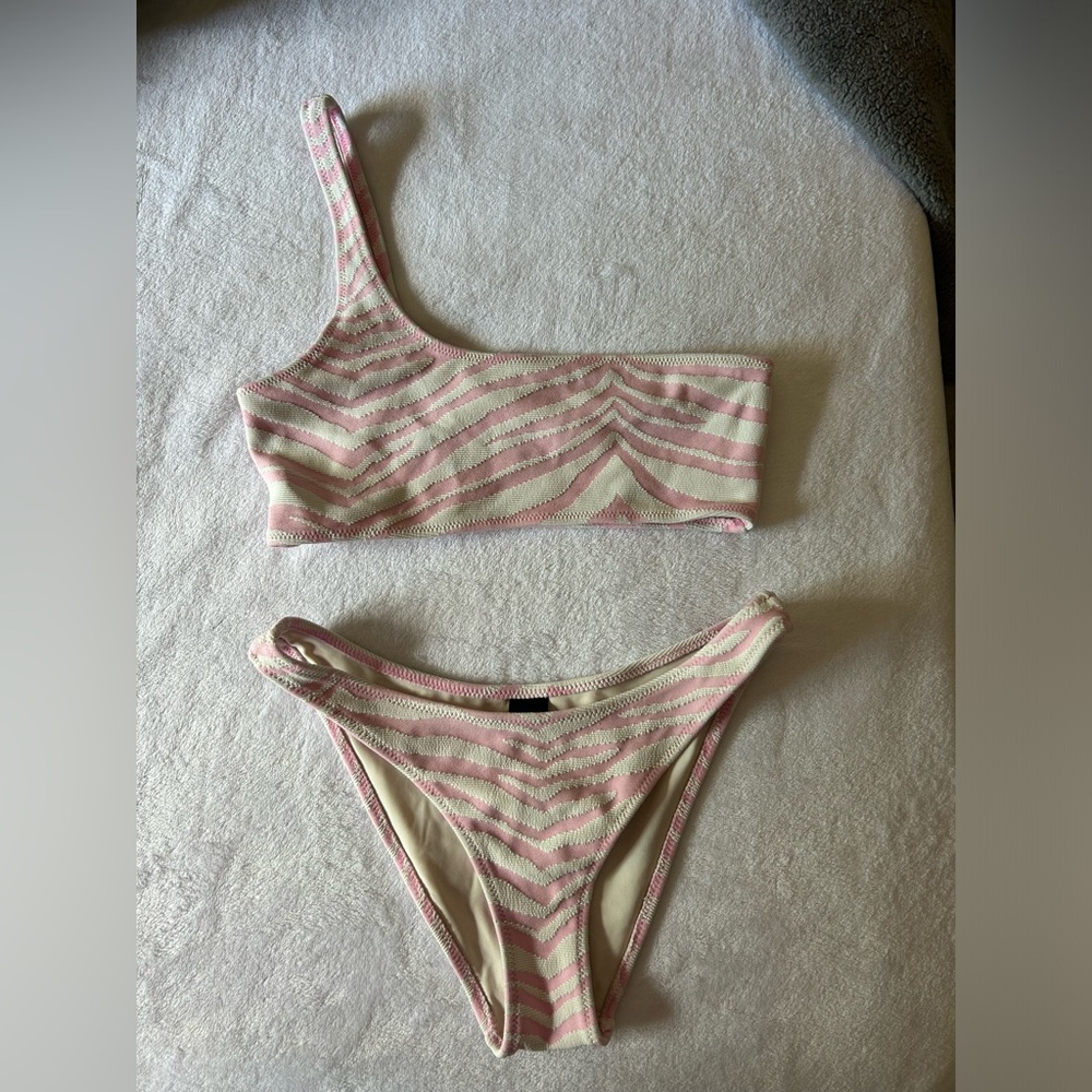 Pink Zebra Print Triangl One Shoulder Bikini